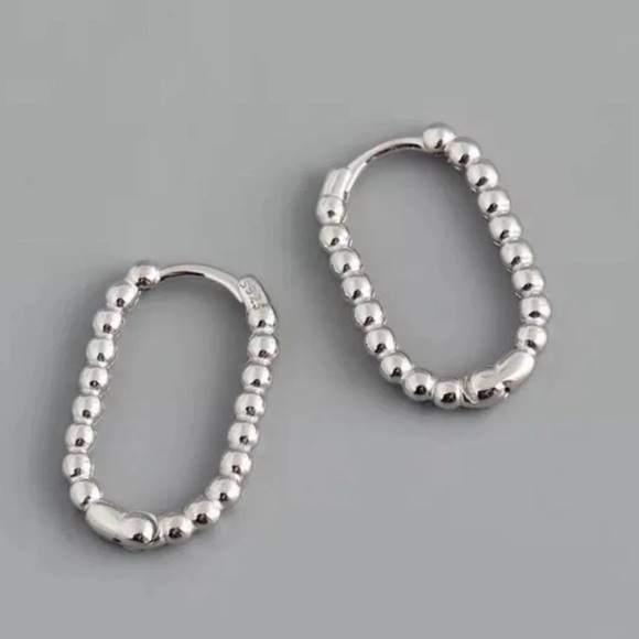 COPY - Sterling Silver Beaded Oval Hoop Earrings Brand New